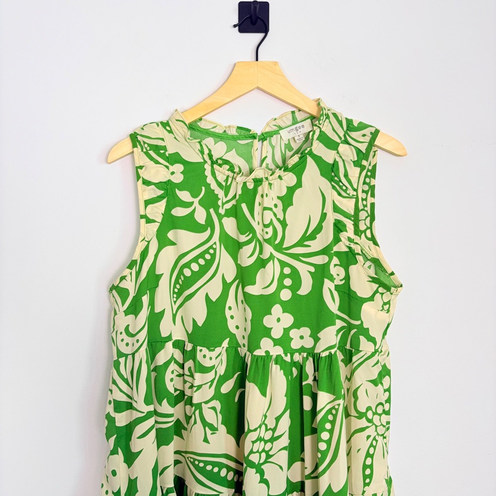 Umgee USA Green Floral Print Mock Neck Ruffle Tiered Midi Dress Women Size S - Picture 3 of 8
